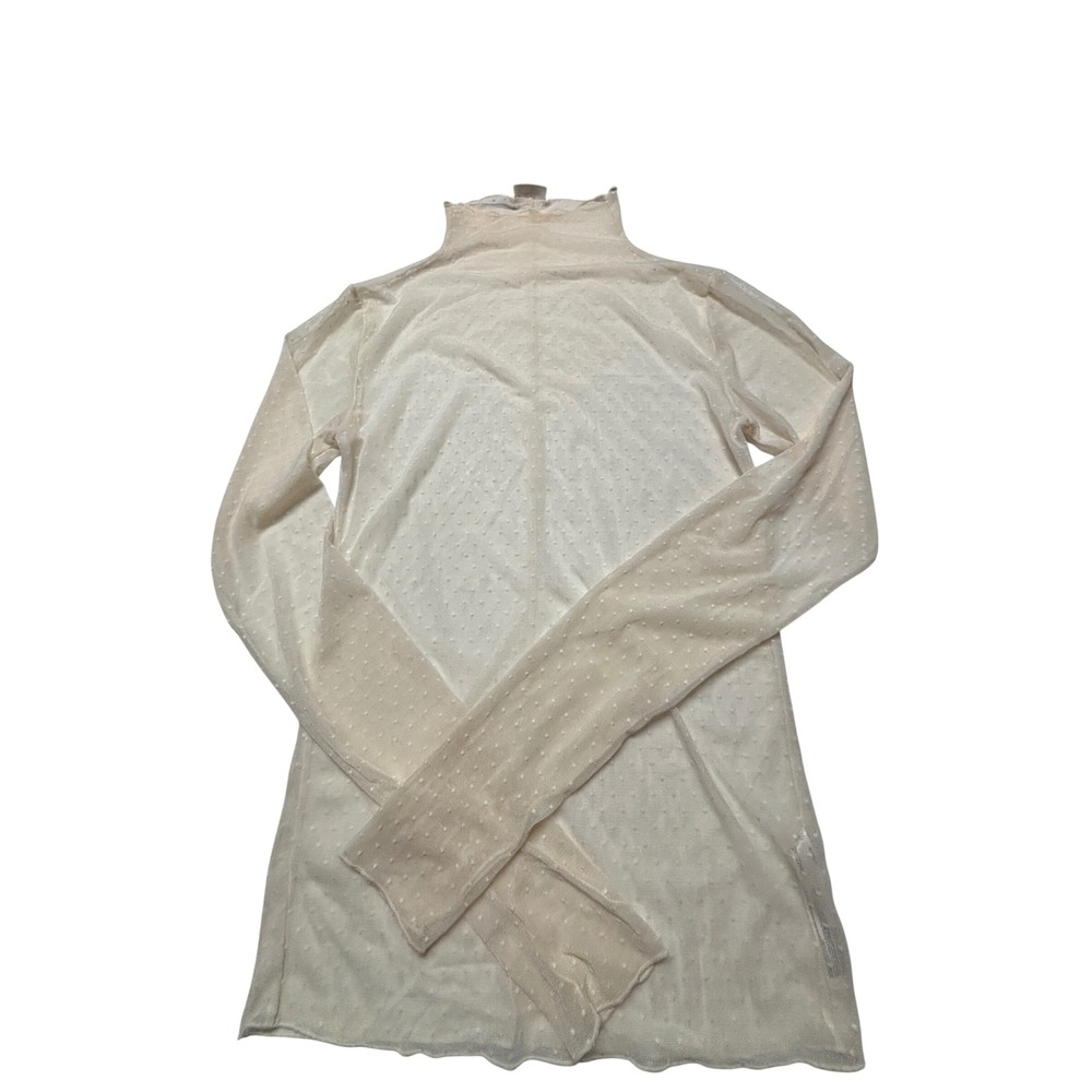Intimately Free People Cream Swiss Dot Sheer Mesh Turtleneck Top Long Sleeve - M